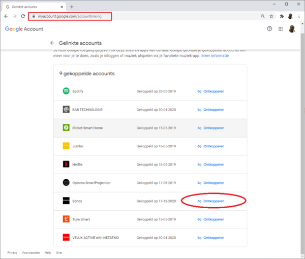 Remove Sonos account (unlink) from your Google account